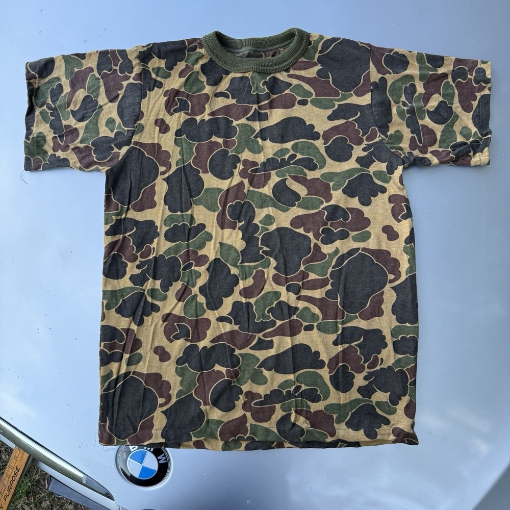 Vintage 70s Duck Camo SafTbak Raised Collar True Vintage T-shirt USA 19.5X26 - Picture 2 of 7